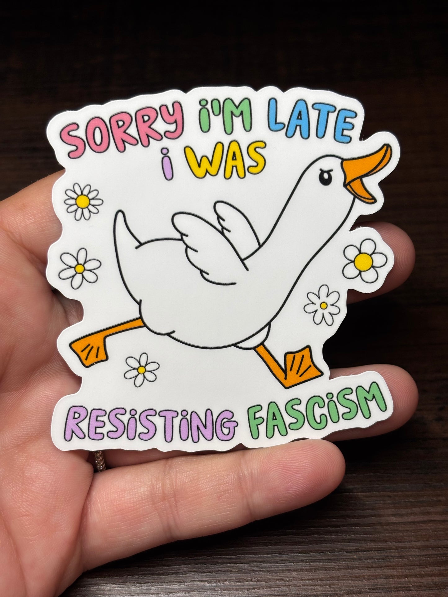 Sorry I'm Late I Was Resisting Fascism, Waterproof Social Justice Stickers
