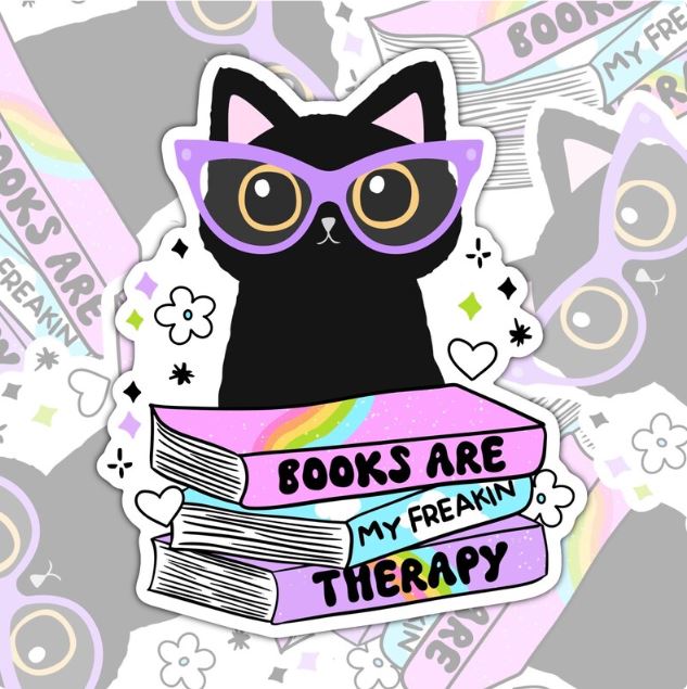 Books Are My Freakin Therapy, Waterproof Sticker, Water Bottle Sticker, Kindle Sticker, Laptop Sticker