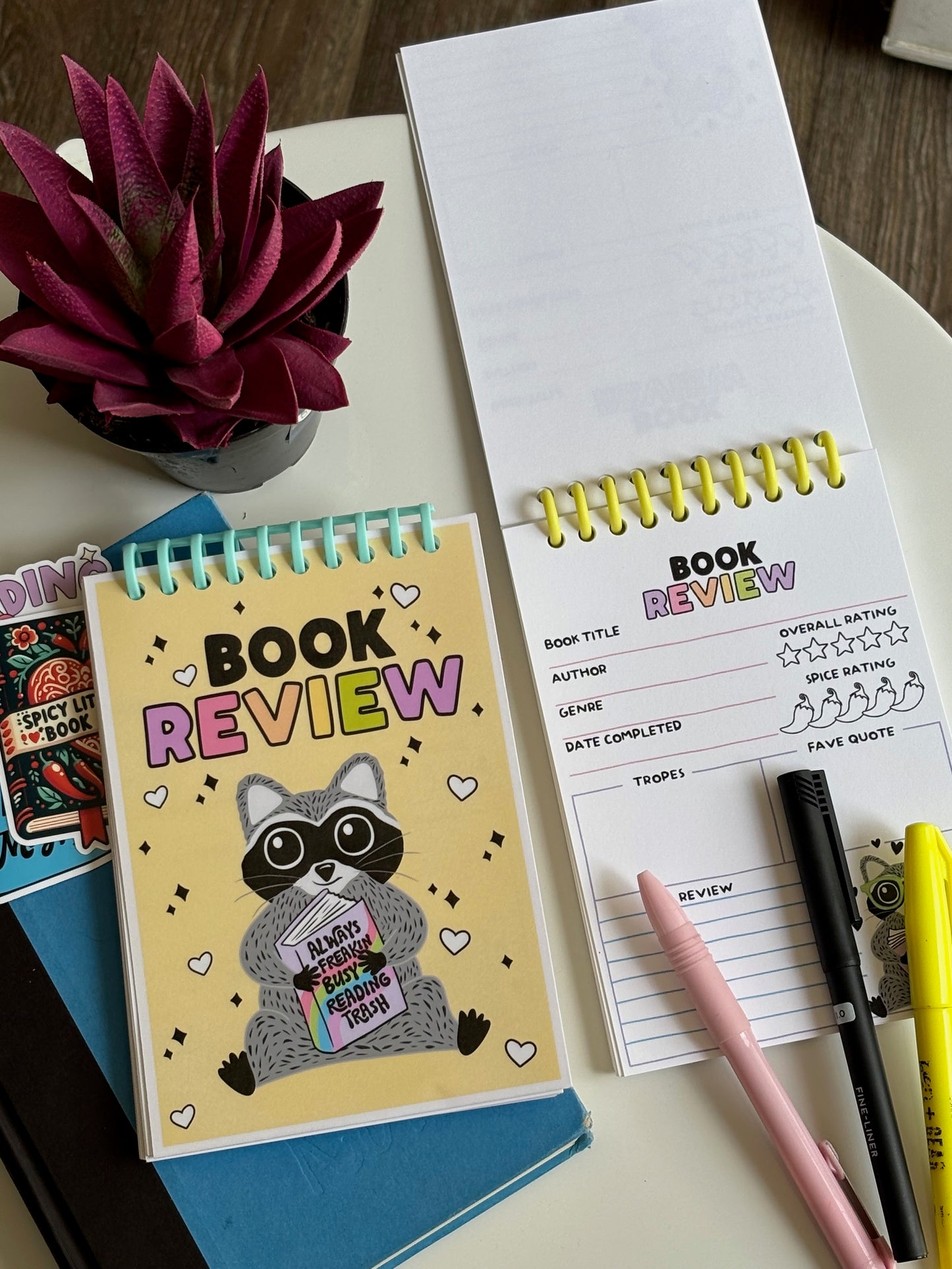 Trashy Raccoon Book Review Journal - Yellow