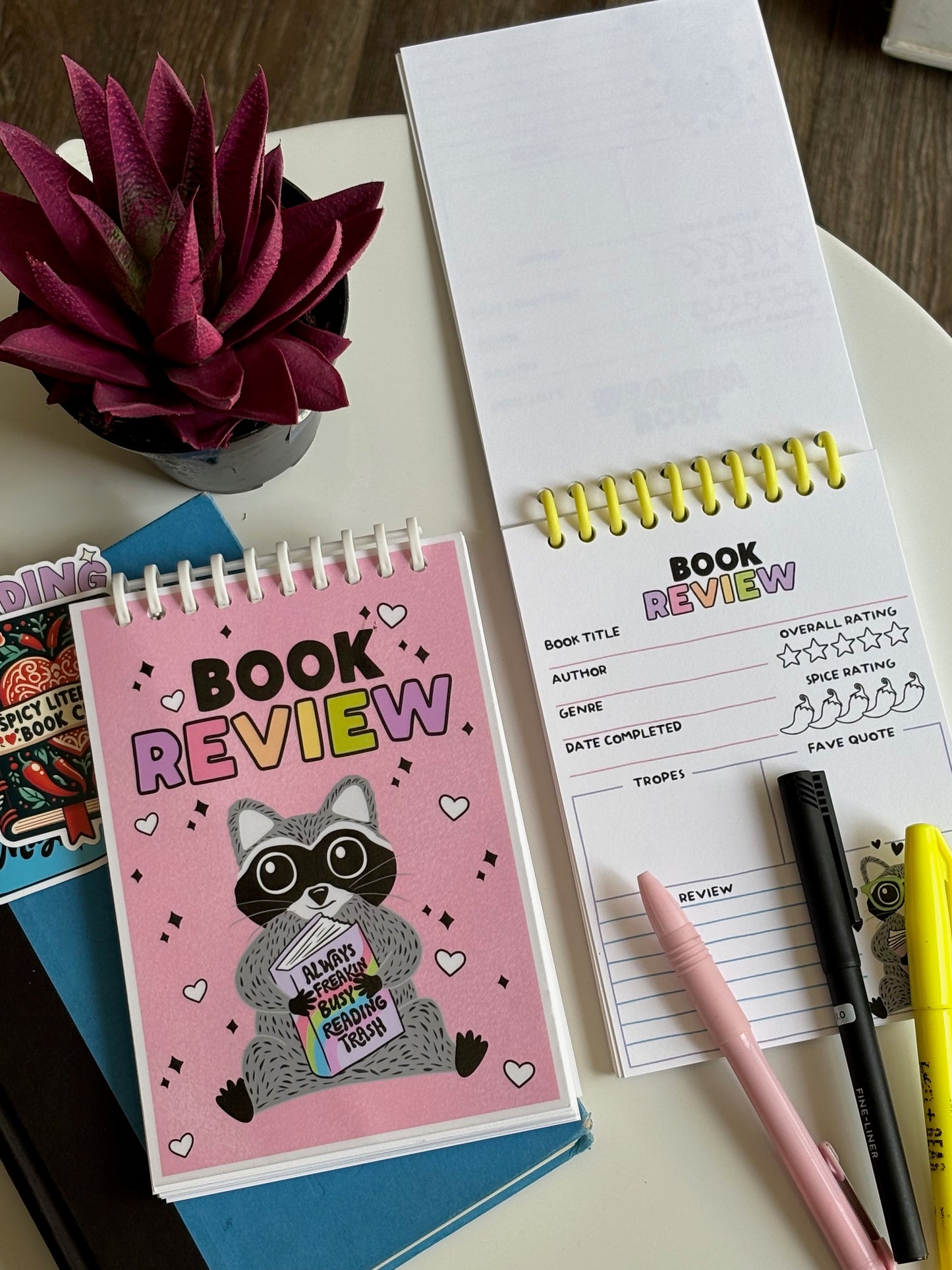 Trashy Raccoon Book Review Journal - Pink