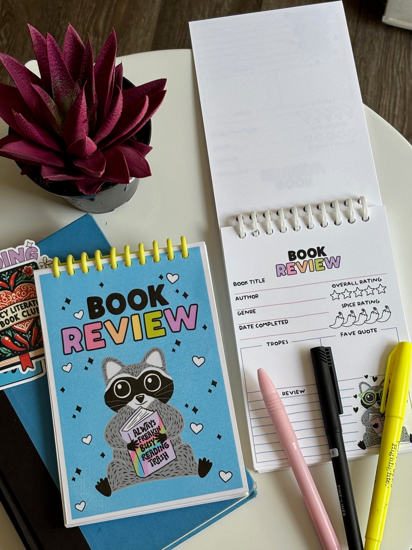 Trashy Raccoon Book Review Journal - Blue