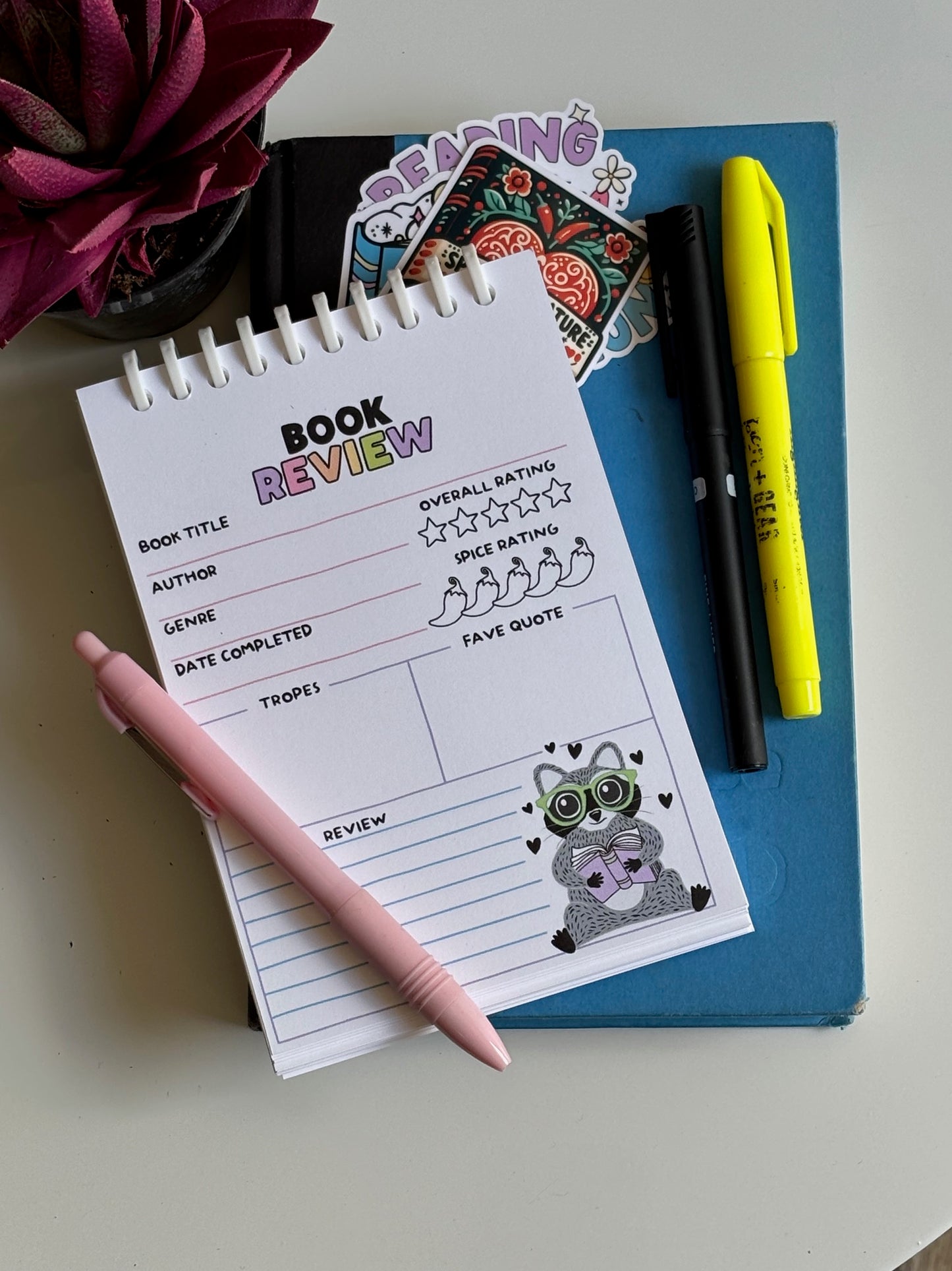 Trashy Raccoon Book Review Journal - Pink