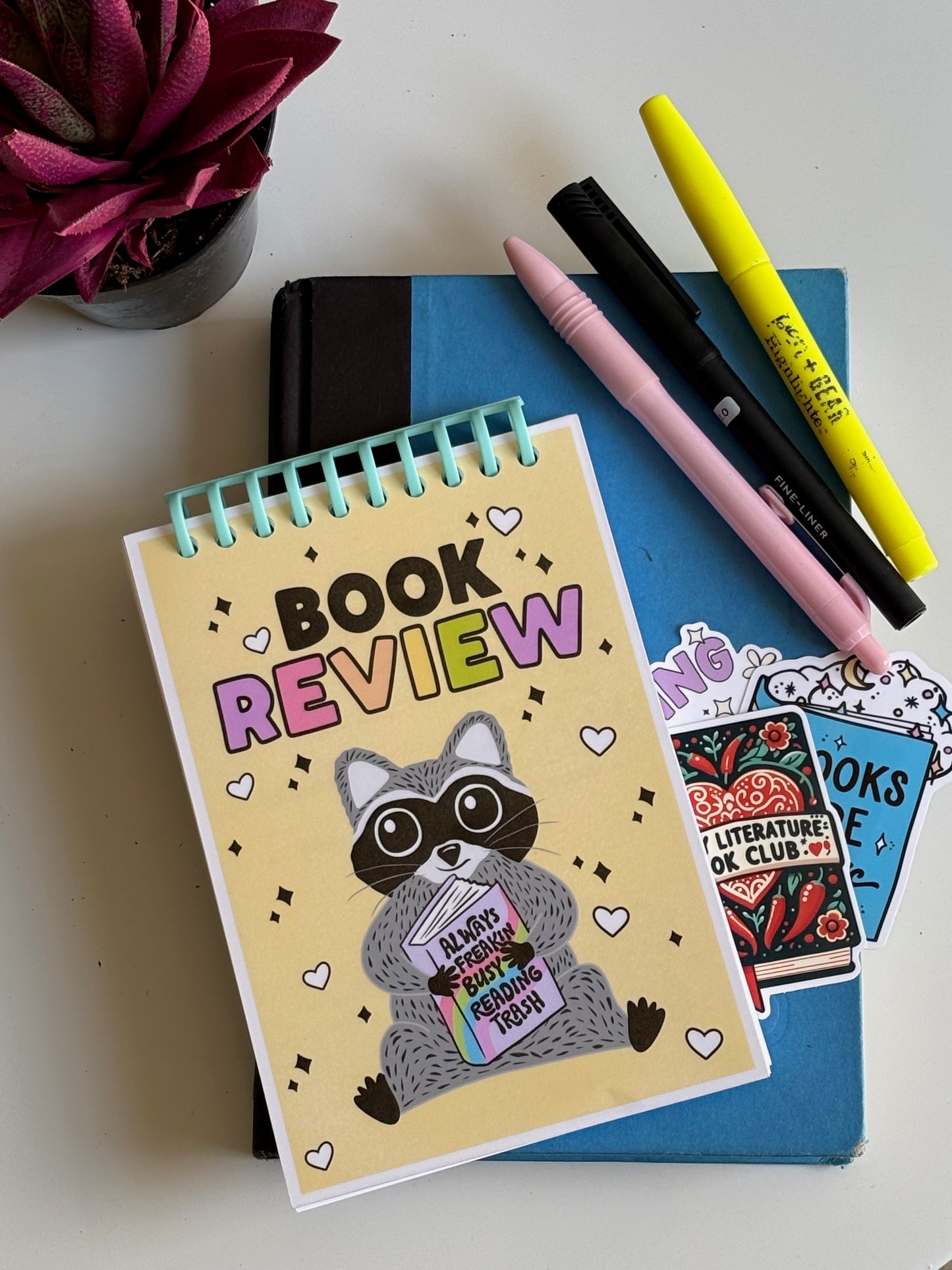 Trashy Raccoon Book Review Journal - Yellow