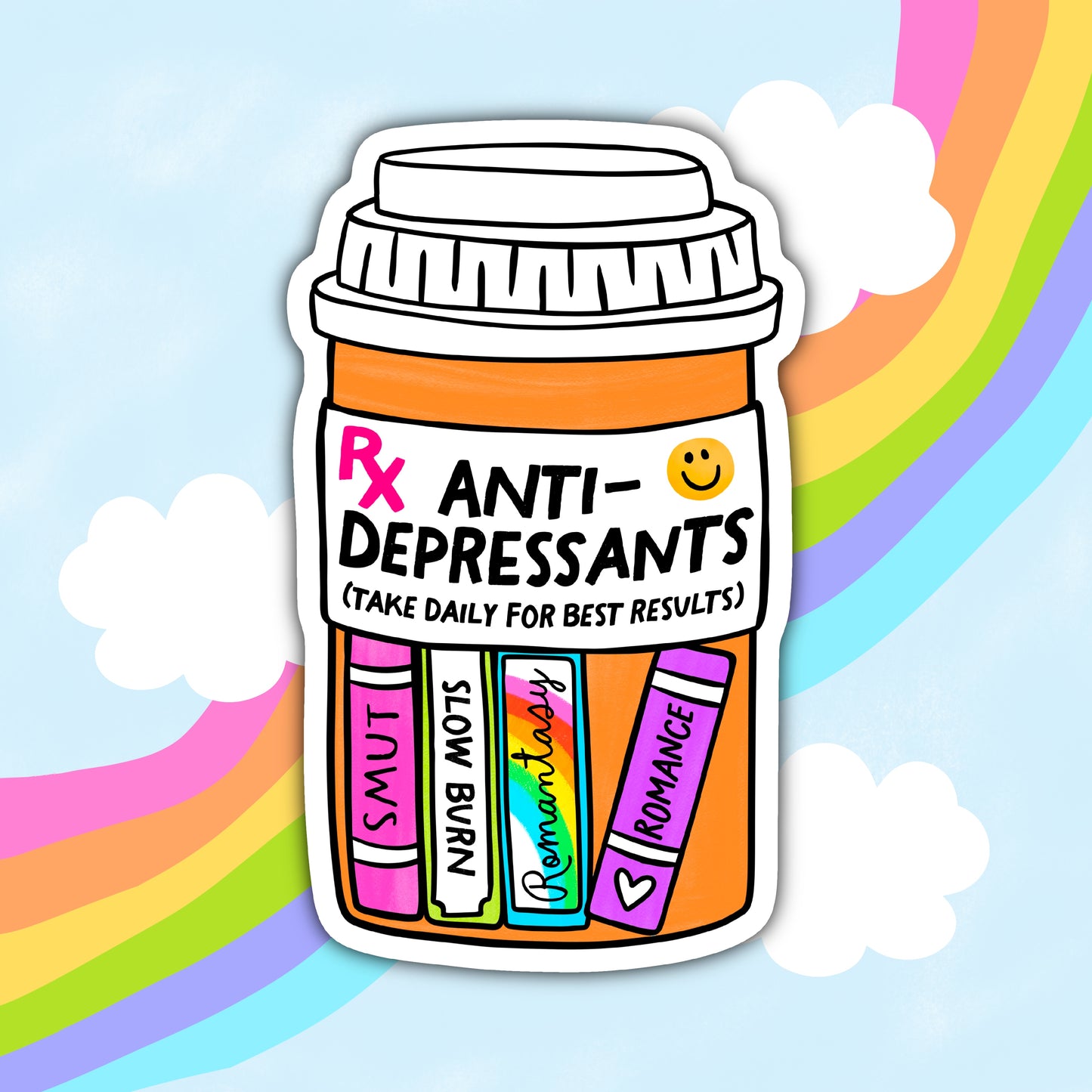 RX Anti-Depressants, Book Lovers, Smut Waterproof Sticker