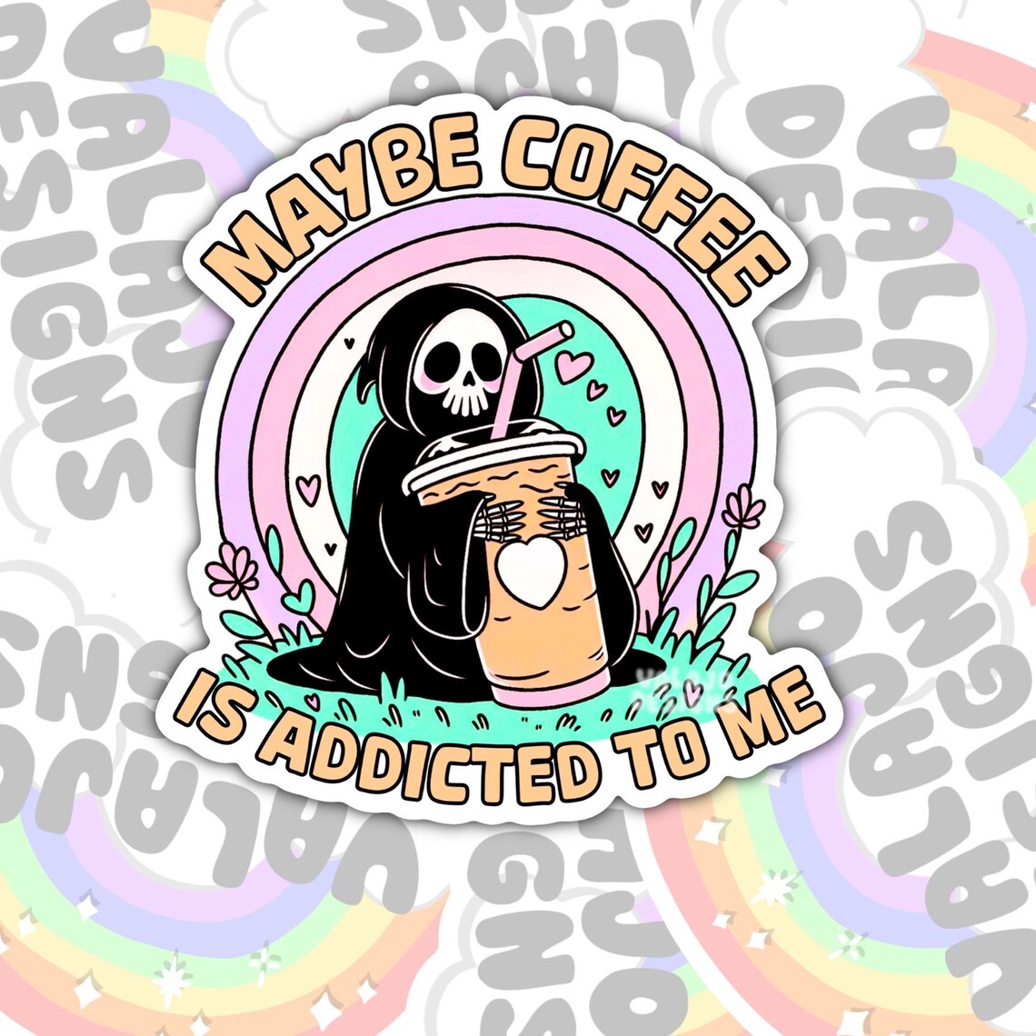 Maybe Coffee Is Addicted To Me, Funny Waterproof Sticker, Water Bottle Sticker, Kindle Sticker, Laptop Sticker