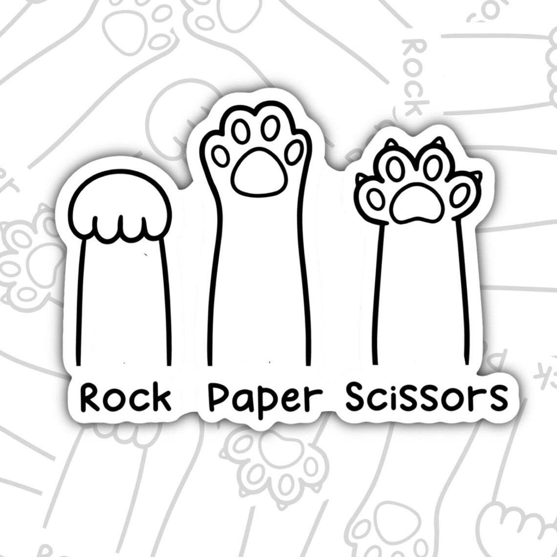 Rock, Paper, Scissors, Funny Cat Lovers Waterproof Sticker, Water Bottle Sticker, Kindle Sticker, Laptop Sticker