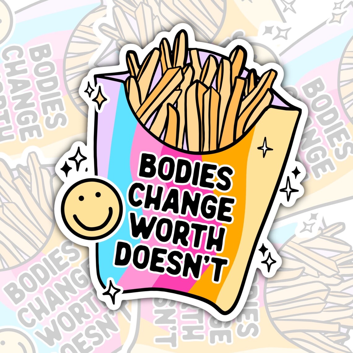 Bodies Change Worth Doesn't, Waterproof Sticker, Mental Health, Water Bottle Sticker, Kindle Sticker, Laptop Sticker