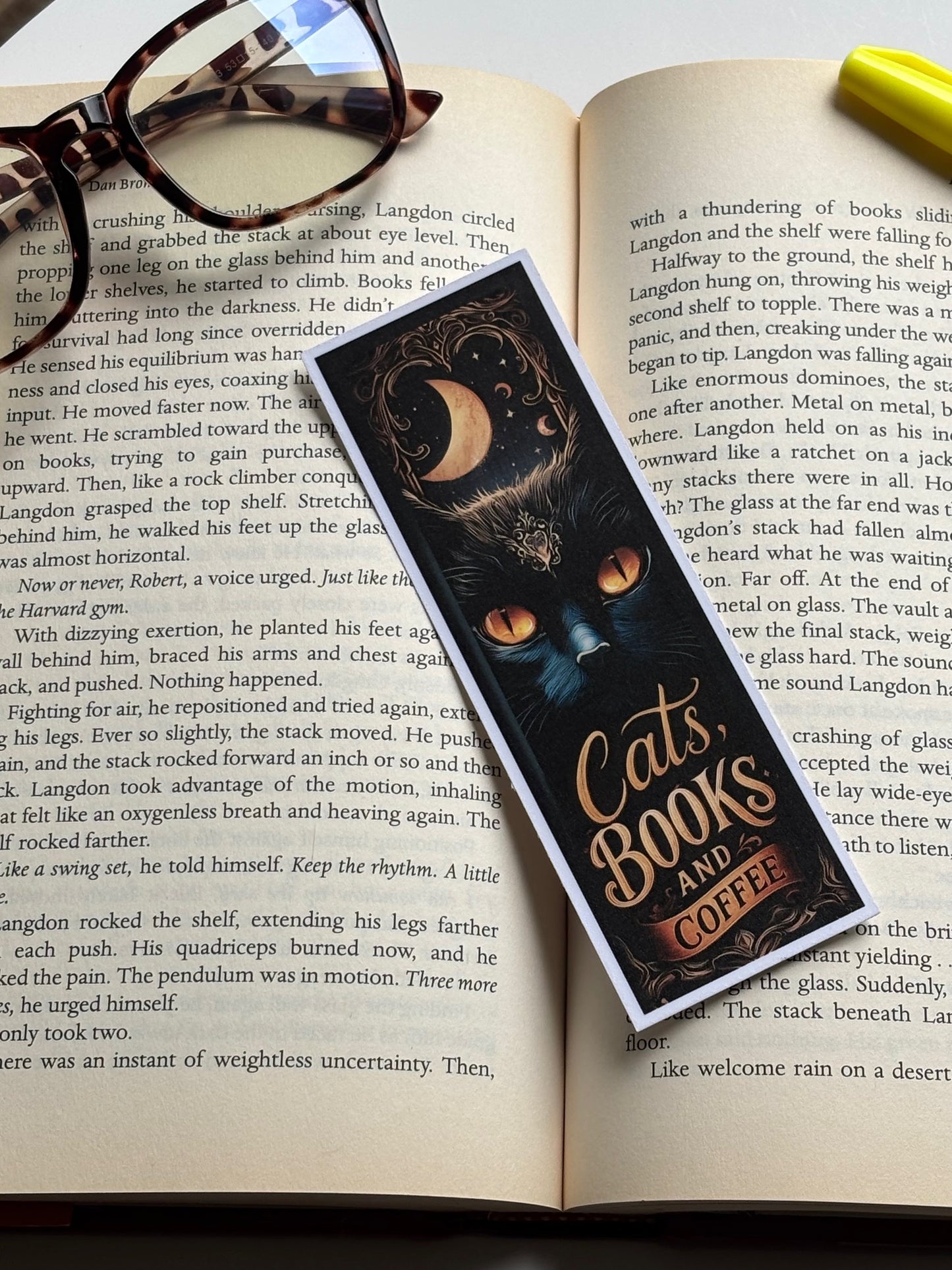Cats, Books And Coffee, Handmade Bookmark for Books And Journals