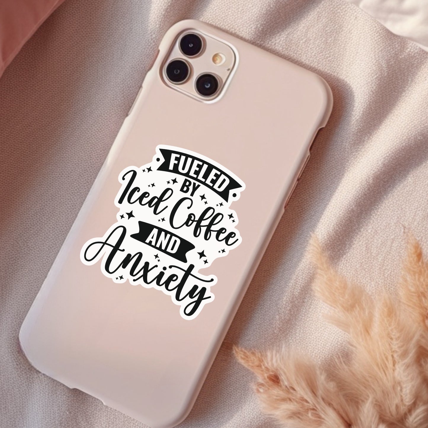Fueled By Coffee And Anxiety, Funny Waterproof Sticker, Sarcastic Water Bottle Sticker, Kindle Sticker, Laptop Sticker