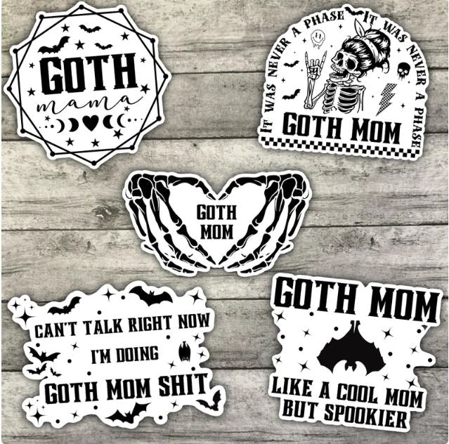 Goth Mom Sticker Pack, Waterproof Stickers, Water Bottle Sticker, Kindle Sticker, Laptop Sticker