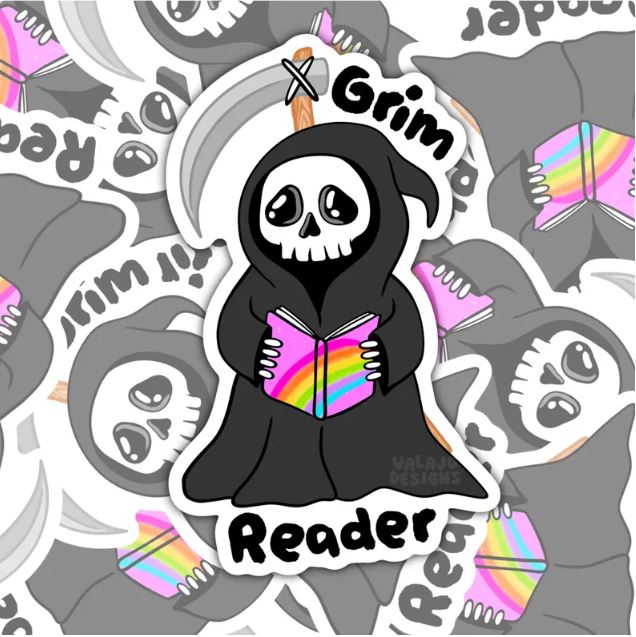 Grim Reader, Book-ish Waterproof Sticker, Water Bottle Sticker, Kindle Sticker, Laptop Sticker