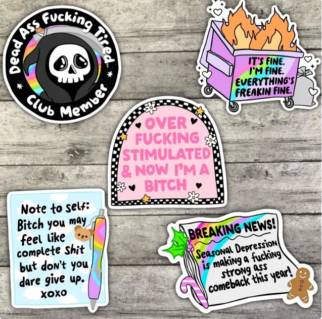 It's Fine, I'm Fine, Mental Health Sticker Pack, Waterproof Stickers, Water Bottle Sticker, Kindle Sticker, Laptop Sticker