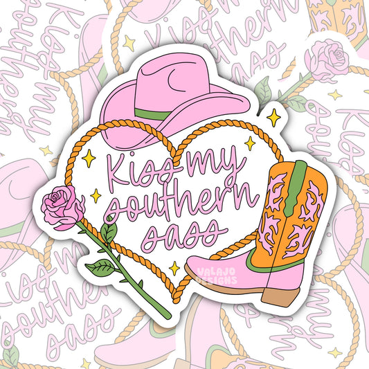 Kiss My Southern Sass, Funny Waterproof Sticker