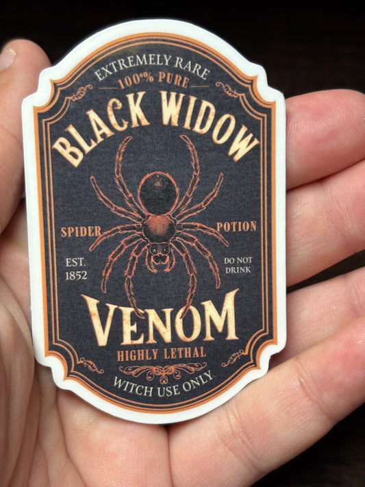 Black Widow Venom, Poison Label, Waterproof Sticker