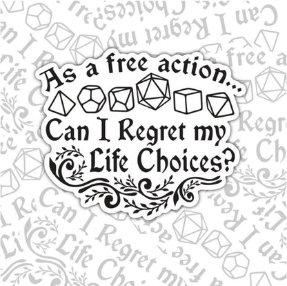 As A Free Action, Funny D&D Waterproof Sticker, Water Bottle Sticker, Kindle Sticker, Laptop Sticker