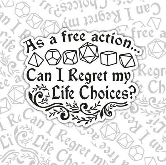 As A Free Action, Funny D&D Waterproof Sticker, Water Bottle Sticker, Kindle Sticker, Laptop Sticker