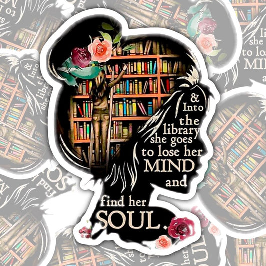 And Into The Library She Goes, Book-ish Waterproof Sticker, Water Bottle Sticker, Kindle Sticker, Laptop Sticker