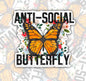 Anti-Social Butterfly, Waterproof Sticker, Mental Health,  Water Bottle Sticker, Kindle Sticker, Laptop Sticker