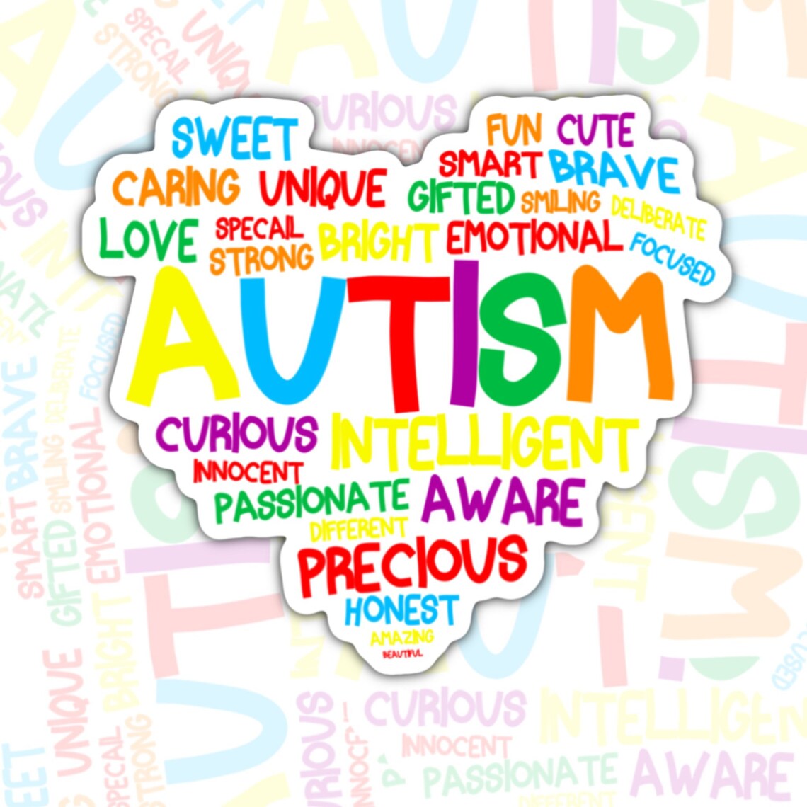 Autism Support, Sweet, Caring, Different, Not Less, Waterproof Sticker, Water Bottle Sticker, Kindle Sticker, Laptop Sticker