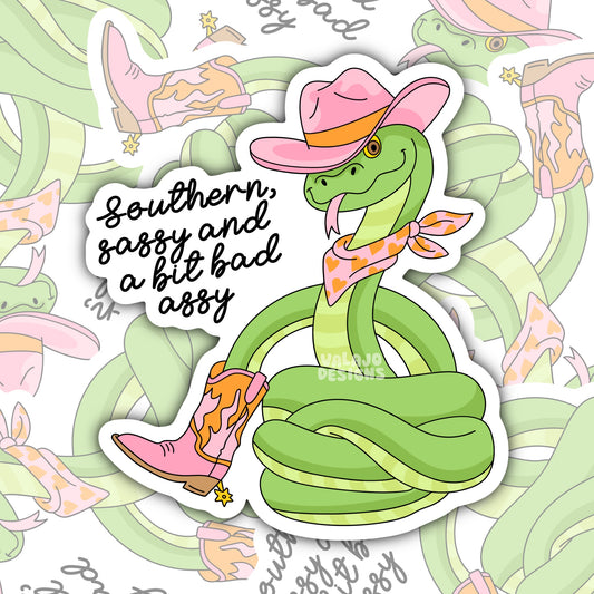 Southern, Sassy, And Bad Assy, Funny Waterproof Sticker