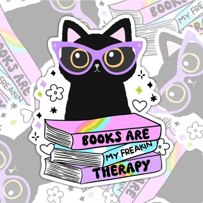 Books Are My Freakin Therapy, Waterproof Sticker, Water Bottle Sticker, Kindle Sticker, Laptop Sticker