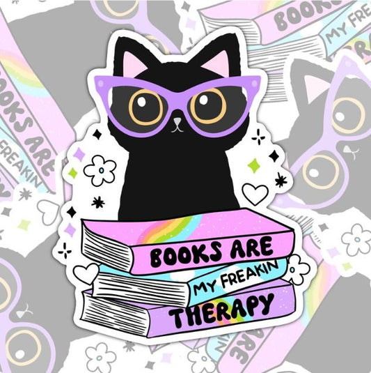 Books Are My Freakin Therapy, Waterproof Sticker, Water Bottle Sticker, Kindle Sticker, Laptop Sticker