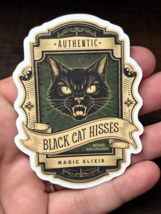Black Cat Hisses, Poison Label, Waterproof Sticker
