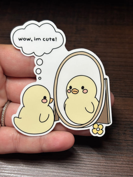 Wow I'm Cute, Mental Health Waterproof Sticker, Encouraging Water Bottle Sticker, Kindle Sticker, Laptop Sticker