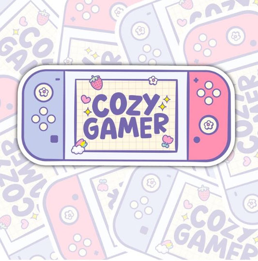 Cozy Gamer, Cute Waterproof Sticker, Water Bottle Sticker, Kindle Sticker, Laptop Sticker