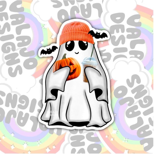 Halloween Waterproof Sticker, Cute Ghost Water Bottle Sticker, Kindle Sticker, Laptop Sticker