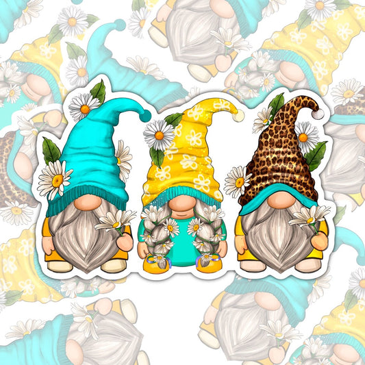Daisy Gnomes, Cute Colorful Waterproof Sticker, Water Bottle Sticker, Kindle Sticker, Laptop Sticker