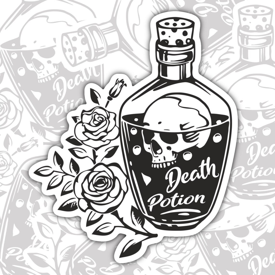 Death Potion, Halloween Sticker, Dark Humor, Waterproof Sticker, Water Bottle Sticker, Kindle Sticker, Laptop Sticker