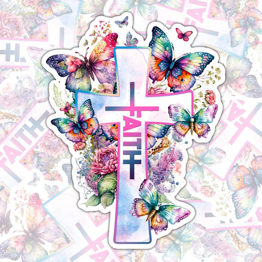 Faith, Pretty Christian Waterproof Sticker, Water Bottle Sticker, Kindle Sticker, Laptop Sticker
