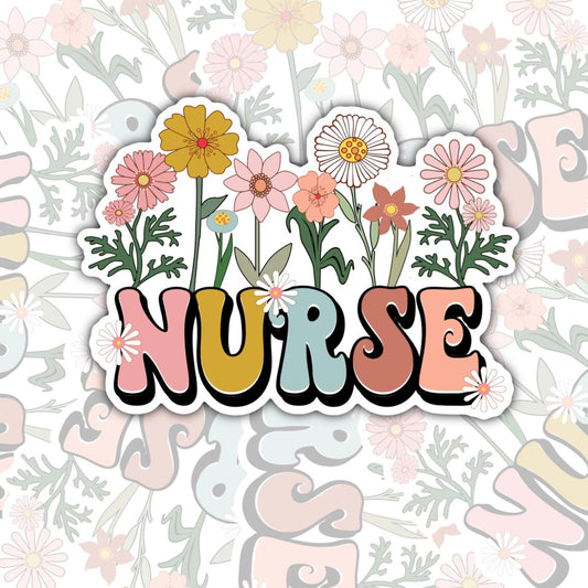 Flowery Nurse Sticker, Waterproof Sticker