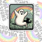 Happy Ghost And Black Cat, Waterproof Sticker, Water Bottle Sticker, Kindle Sticker, Laptop Sticker