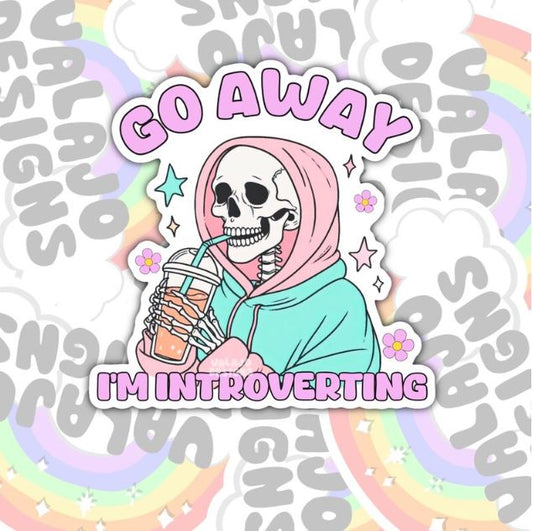 Go Away, I'm Introverting, Funny Waterproof Sticker, Mental Health Water Bottle Sticker, Kindle Sticker, Laptop Sticker
