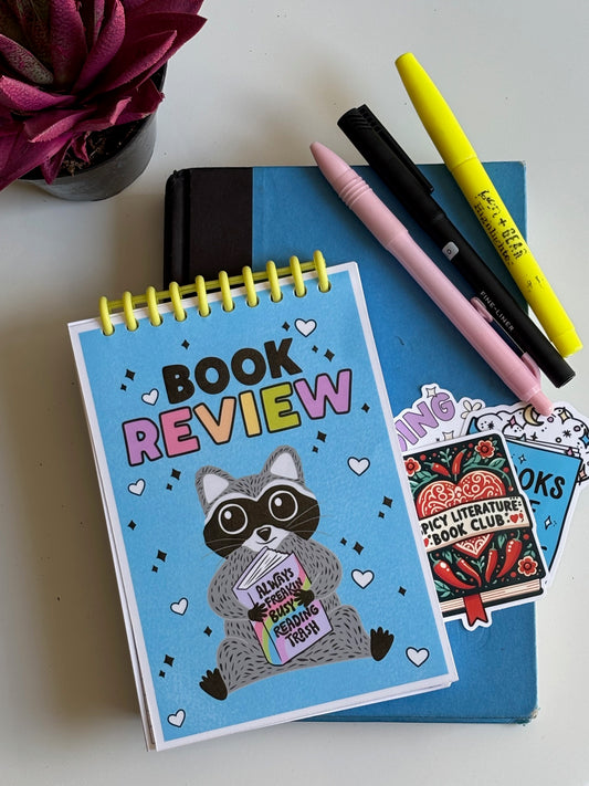 Trashy Raccoon Book Review Journal - Blue