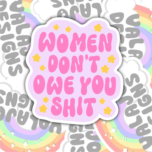 Women Don't Owe You Shit, Waterproof Sticker, Water Bottle Sticker, Kindle Sticker, Laptop Sticker, Social Justice Stickers, Feminist Stickers