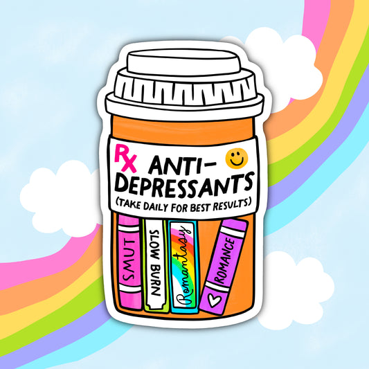 RX Anti-Depressants, Book Lovers, Smut Waterproof Sticker