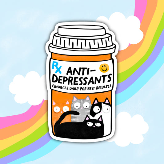 RX Anti- Depressants, Cat Mom, Cat Lovers, Waterproof Sticker
