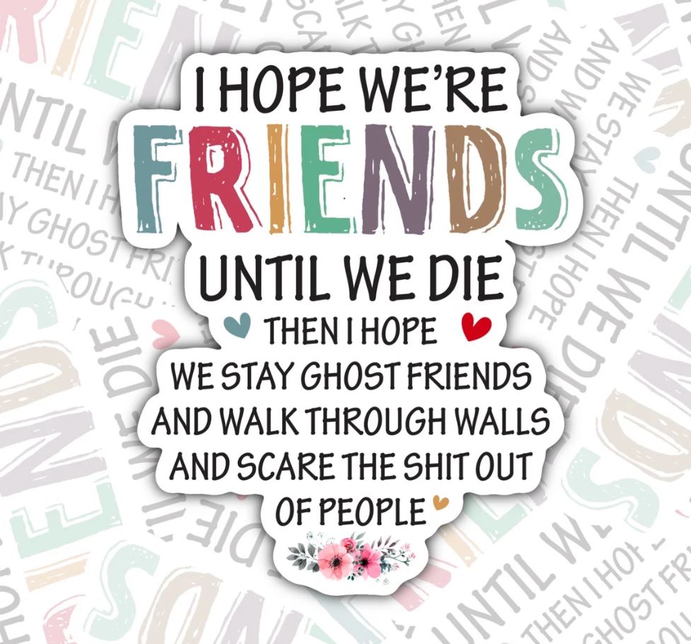 I Hope We're Ghost Friends, Funny Sarcastic Best Friends Waterproof Sticker, Water Bottle Sticker, Kindle Sticker, Laptop Sticker