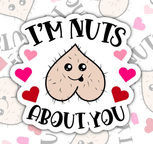 I'm Nuts About You, Valentine Day Waterproof Sticker, Water Bottle Sticker, Kindle Sticker, Laptop Sticker