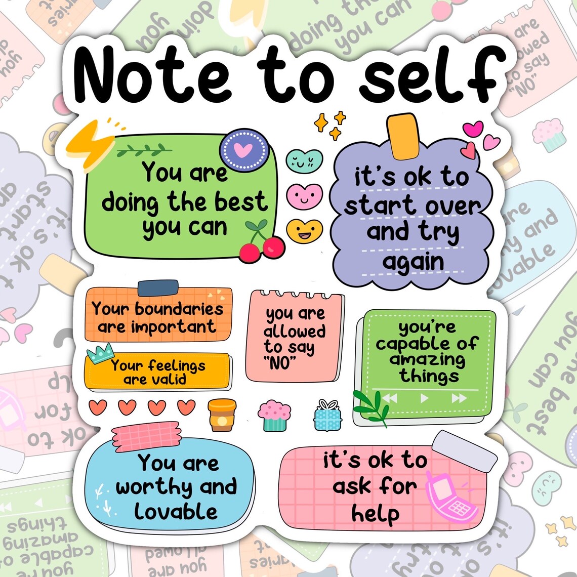 Note To Self, Waterproof Sticker, Mental Health Water Bottle Sticker, Kindle Sticker, Laptop Sticker