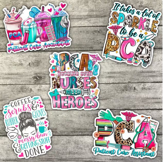 Practical Care Assistant, PCA Sticker Pack, Scrub Life, Waterproof Stickers, Water Bottle Sticker, Kindle Sticker, Laptop Sticker