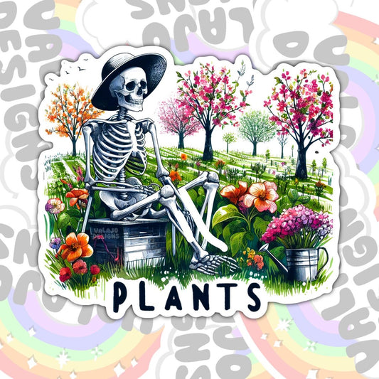 Skeleton and Plants, Plant Lover, Waterproof Sticker, Water Bottle Sticker, Kindle Sticker, Laptop Sticker