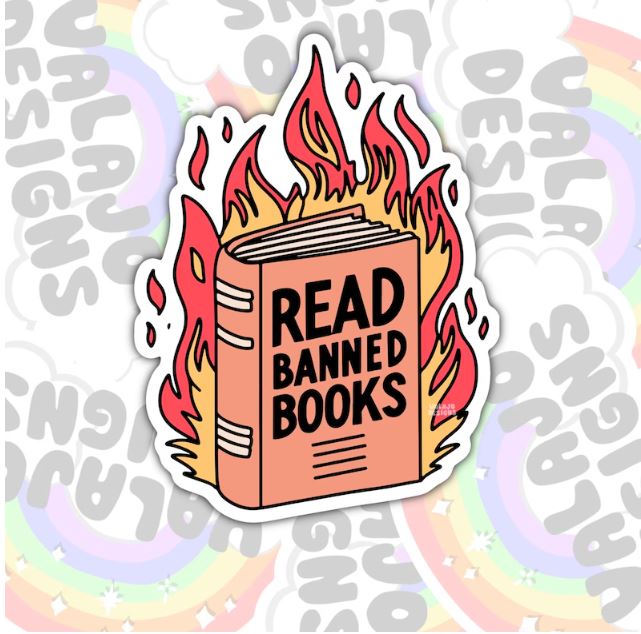 Read Banned Books, Book-ish Waterproof Sticker, Water Bottle Sticker, Kindle Sticker, Laptop Sticker