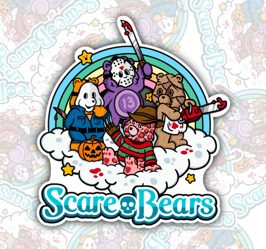 Scare Bears, Halloween Waterproof Sticker, Water Bottle Sticker, Kindle Sticker, Laptop Sticker