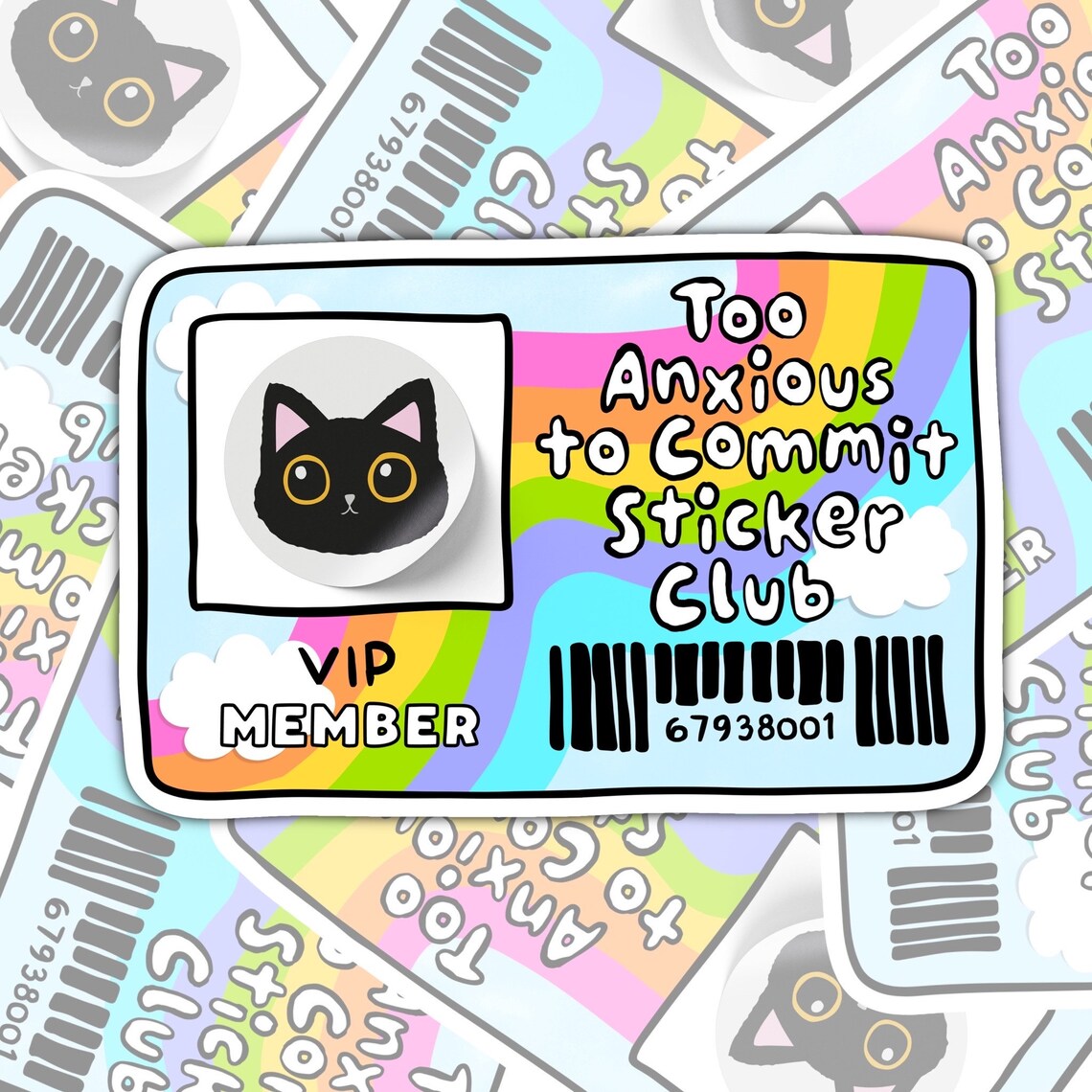 Too Anxious To Commit Sticker Club Waterproof Sticker, Water Bottle Sticker, Kindle Sticker, Laptop Sticker