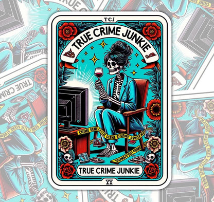 True Crime Juinkie, Waterproof Sticker, Water Bottle Sticker, Kindle Sticker, Laptop Sticker, True Crime Addict Stickers