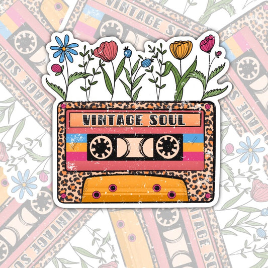 Vintage Soul, Tape, 90's, Gen X Waterproof Sticker, Water Bottle Sticker, Kindle Sticker, Laptop Sticker
